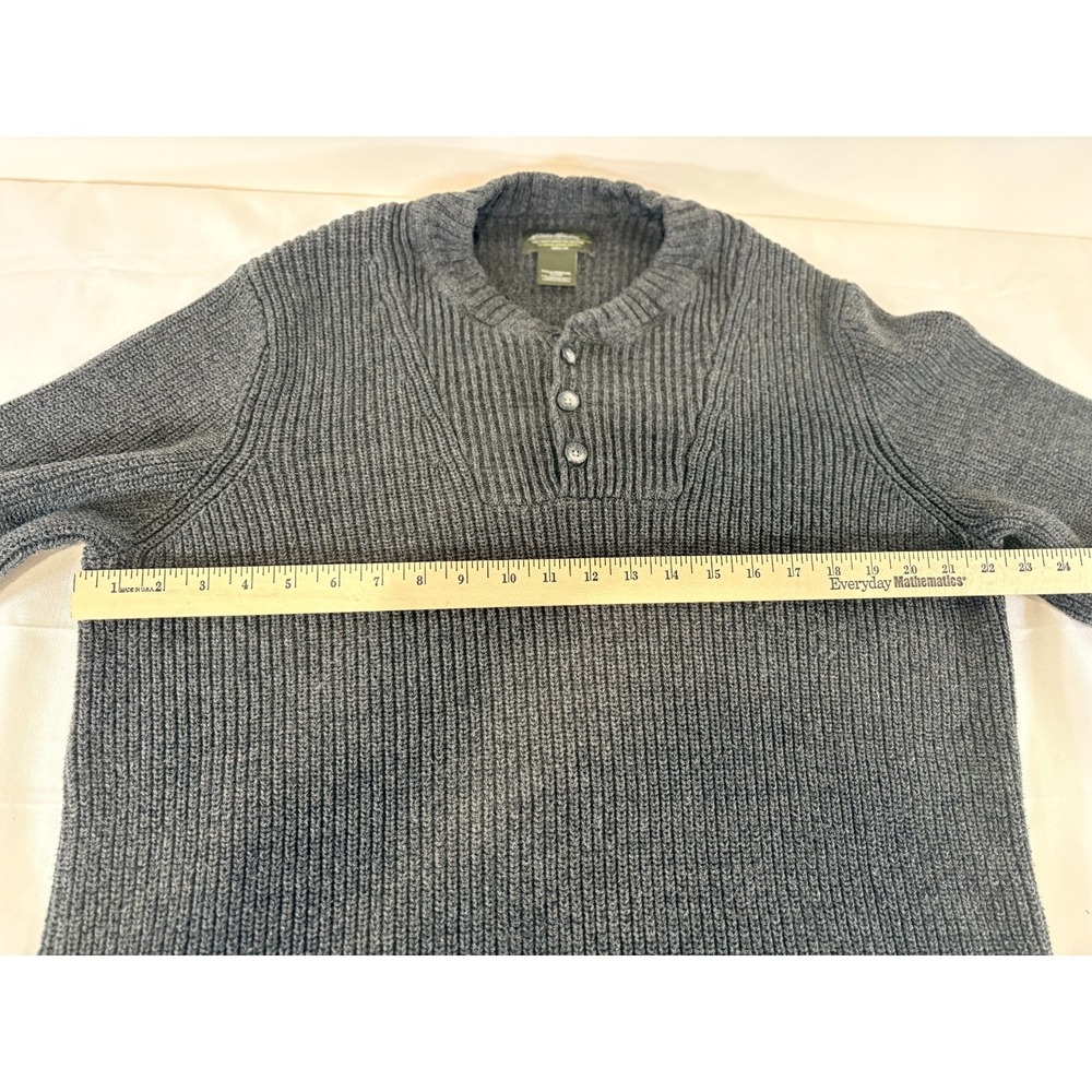Eddie Bauer XL Gray Cotton Cable Knit Sweater Button 1/4 Button Pullover - Picture 6 of 7